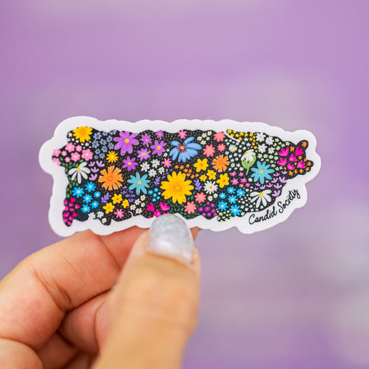 17 - Puerto Rico Floral Map - Premium Sticker