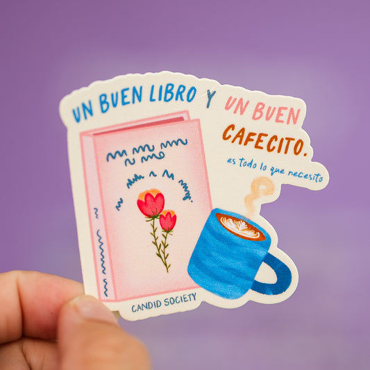 83 - Un buen libro, un buen cafecito - Premium Sticker