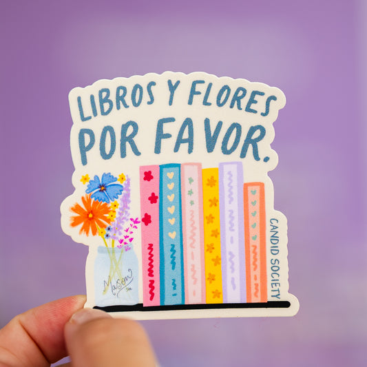 63 - Libros y Flores, Por Favor - Premium Sticker