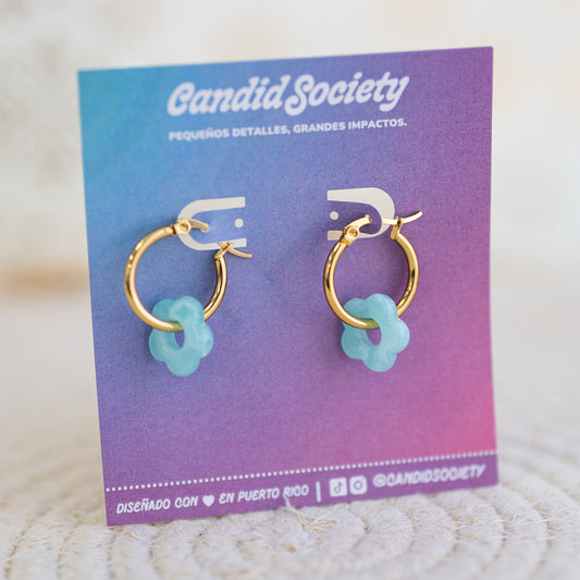 Aretes Argollas con Flores Acrílicas
