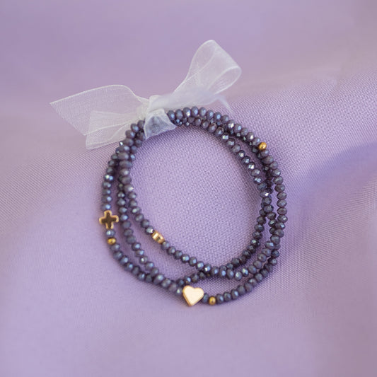 Set de Pulseras Moradas con Detalles Dorados (3 piezas)