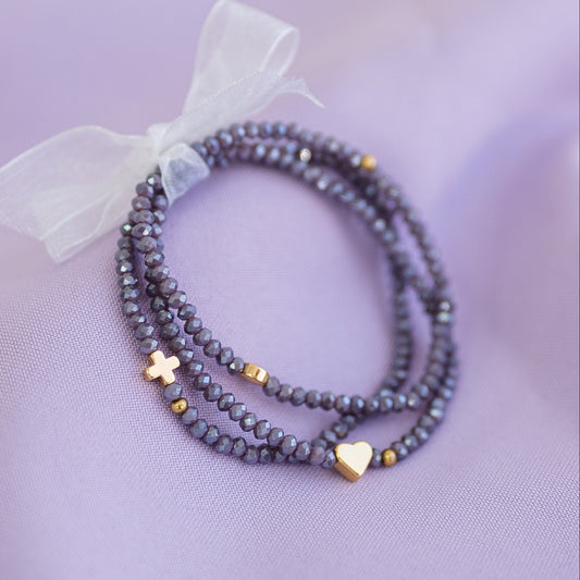 Set de Pulseras Moradas con Detalles Dorados (3 piezas)