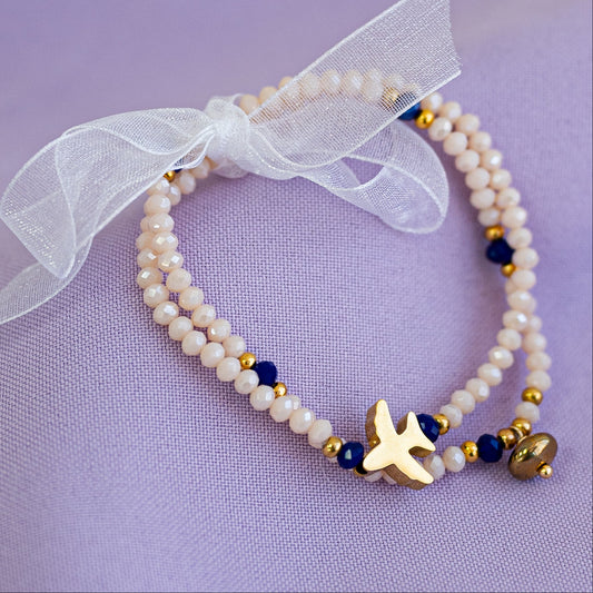 Set de Pulseras Neutras con Acentos Azules (3 piezas)