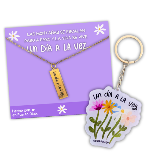 Set “Un Día a la Vez” – Collar + Llavero (Flores)