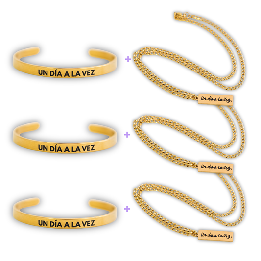Bundle “Dúo Dorado” – Collar + Pulsera Un Día a la Vez (x3)