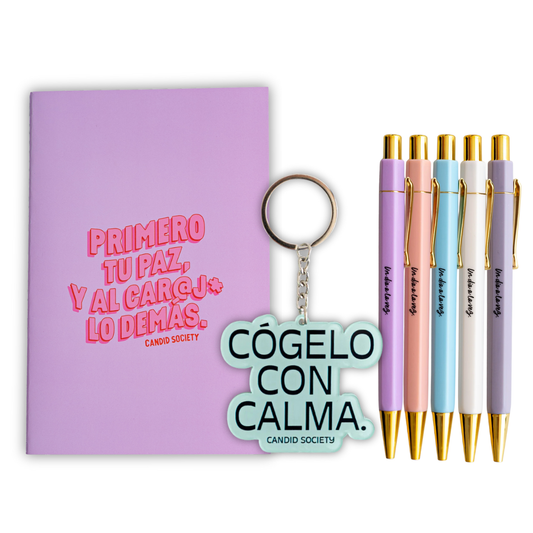 Bundle “Tu Paz Primero” – Libreta + Llavero + Set de Bolígrafos