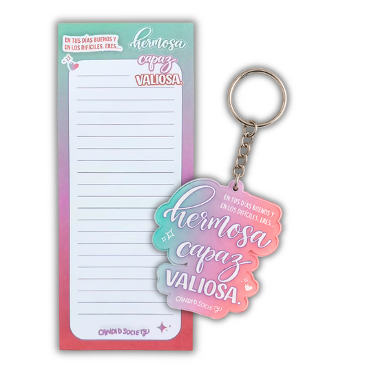 Set de Regalo Hermosa, Capaz y Valiosa (Notepad + Llavero)