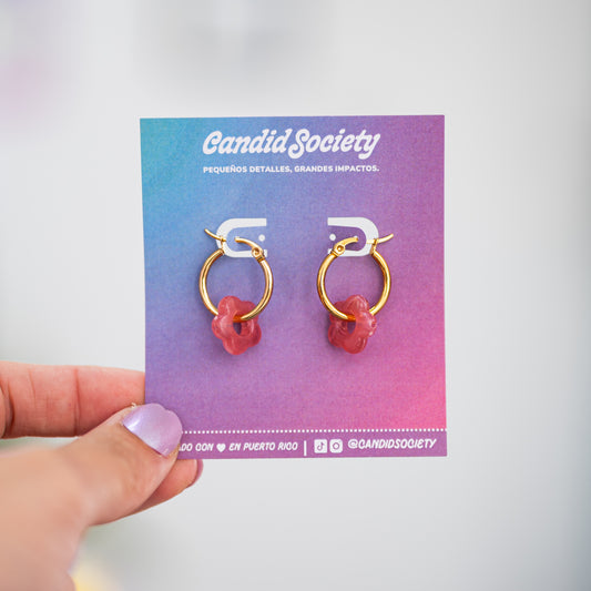 Aretes Argollas con Flores Acrílicas