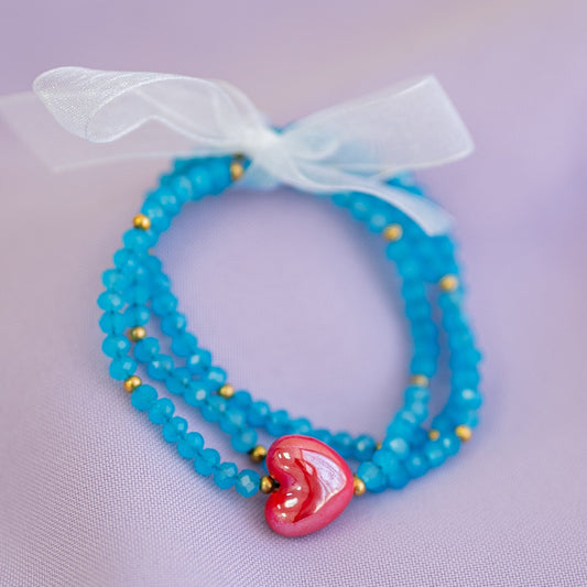 Set de Pulseras Turquesa con Corazón Rojo (3 piezas)