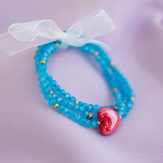 Set de Pulseras Turquesa con Corazón Rojo (3 piezas)