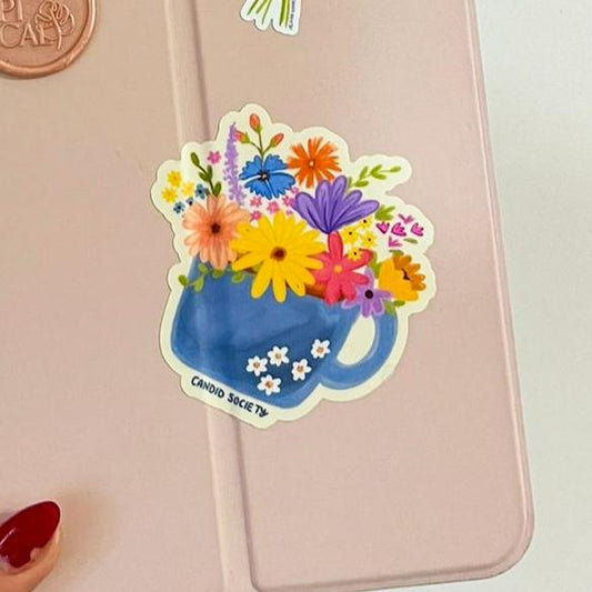 92 - Café con Flores - Premium Sticker