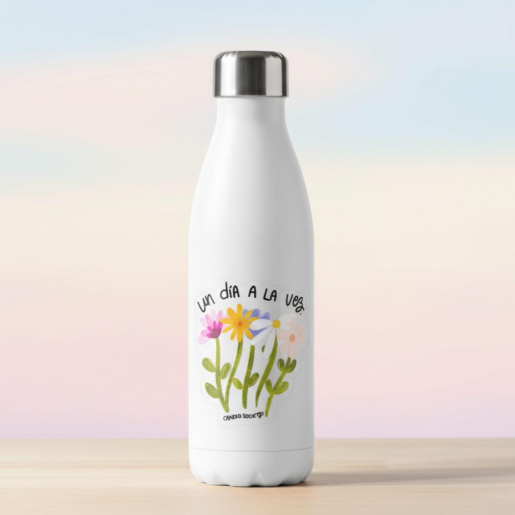 Sticker Un día a la vez en botella de agua