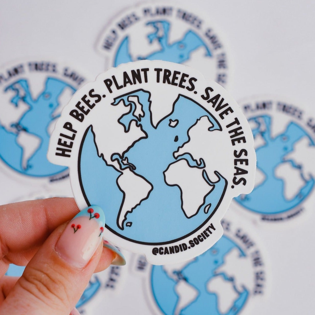 48 - Help Bees. Plant Trees. Save the Seas - Premium Sticker